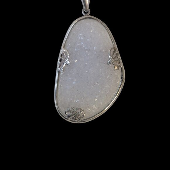 Druzy Gemstone Quartz Pendant Sterling Silver Necklace With Chain - Picture 6 of 9